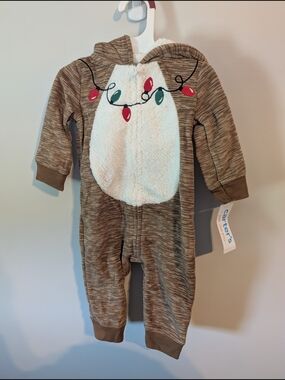 Carter's Reindeer Hooded Baby Romper with Holiday Light Detail